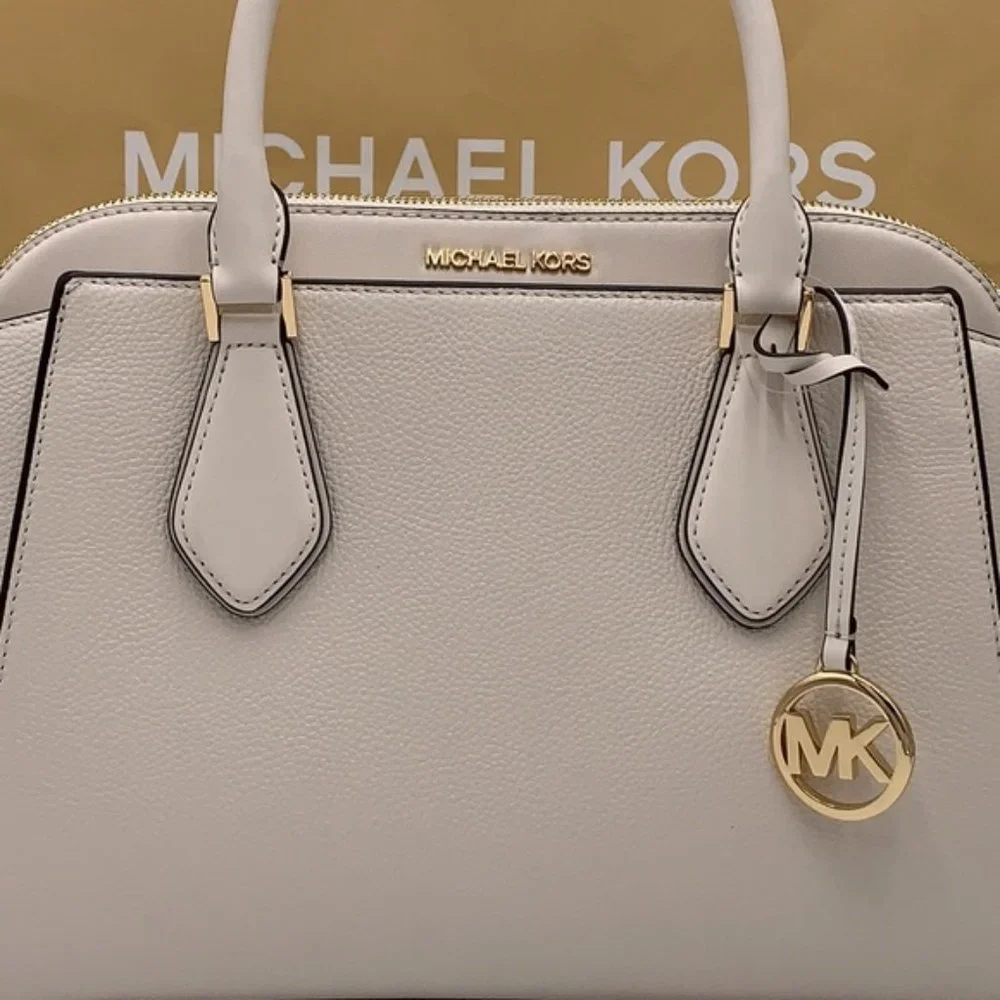 Michael Kors Daria Large Satchel Bag Leather Light Cream - Picture 13 of 16